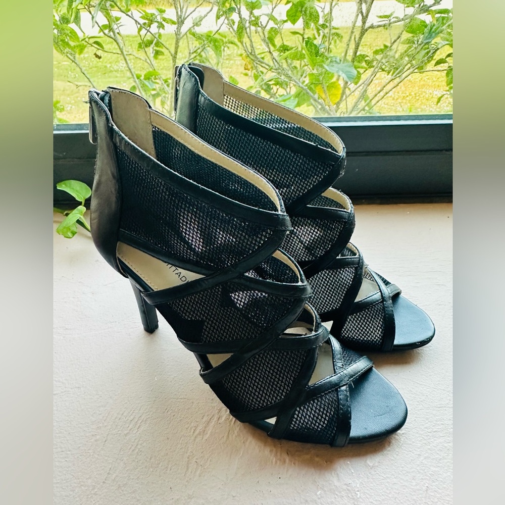 Adrienne Vittadini Garo Black Mesh Heeled Pump Sandals Night Out Evening Size 7M